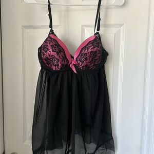 Native Intimates Black and Pink Lace Chemise